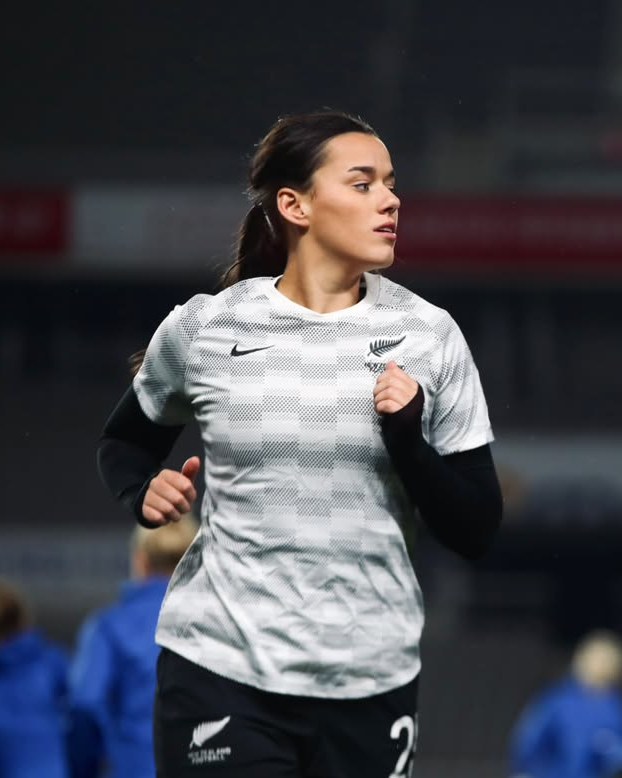 Ava Collins warming up in the New Zealand kit